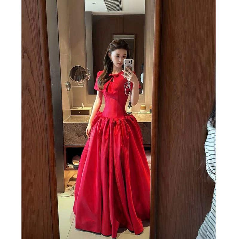 Red Dress for Women, High-End Engagement Dress, Toast Dress, Shawl, Cape, Satin Tube Top Long Dress Two-Piece Set