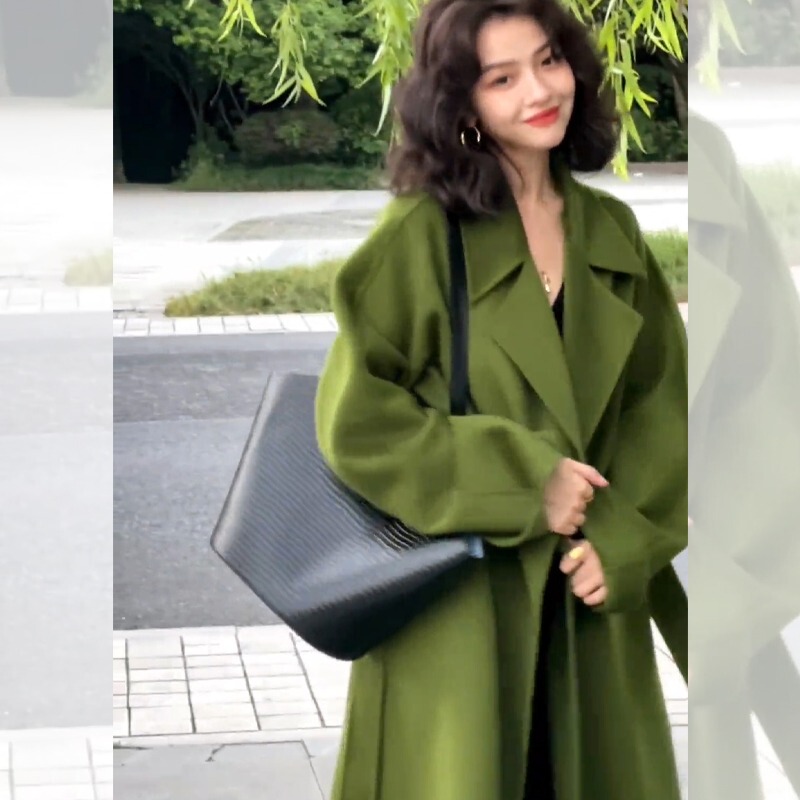 Green Double-Sided Cashmere Coat for Women 2026 New Winter Vintage Style Long Lapel Waist-Cinching Woolen Coat Green Double-Sided Cashmere Coat for Women 2026 New Winter Vintage Style Long Lapel Waist-Cinching Woolen Coat