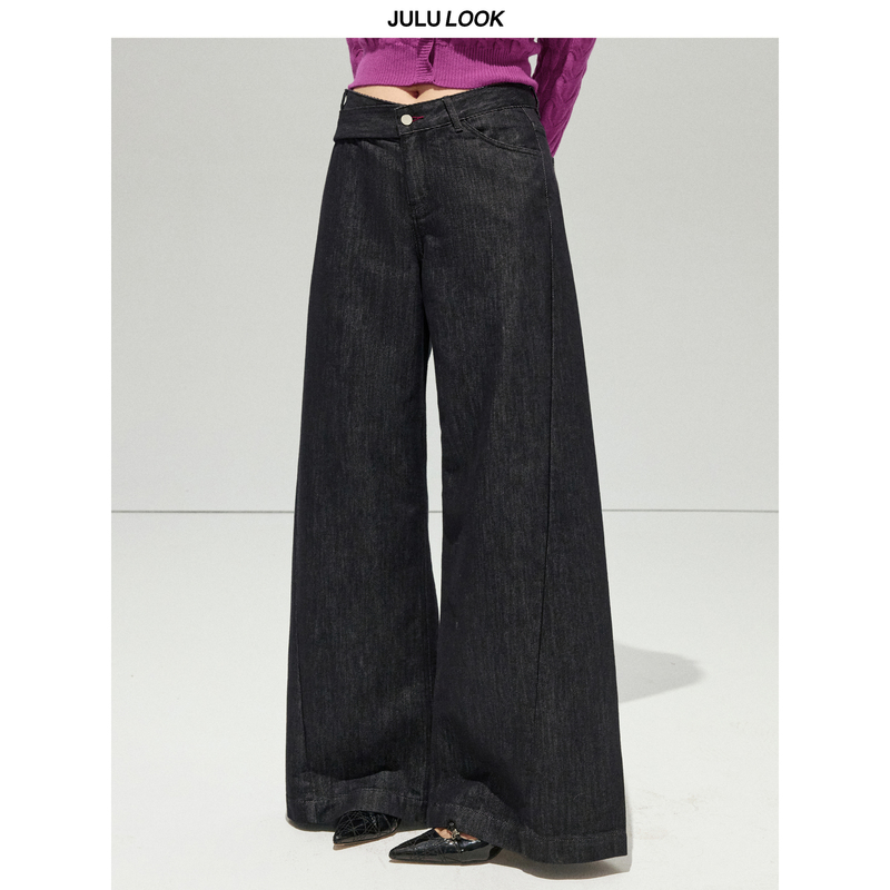 Julu Studio's "Relaxed Intelligence" Design for Slightly Chubby Women: Stylish V-Shaped Interlaced Waistband Long Pants, Plus-Size Jeans Julu Studio's "Relaxed Intelligence" Design for Slightly Chubby Women: Stylish V-Shaped Interlaced Waistband Long Pants, Plus-Size Jeans