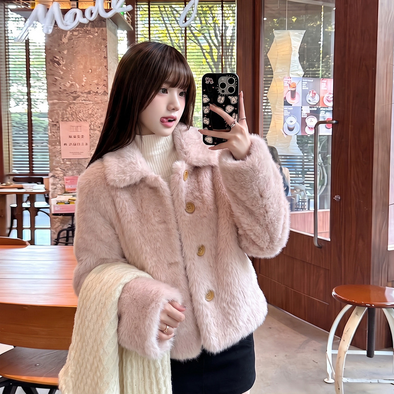 Kakazz Pink Fur Integrated Lambswool Eco-Friendly Fur Coat for Women 2026 Winter New Short Style Fur Jacket
