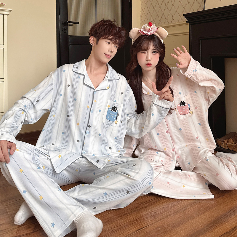 Cute Kitten Couple Pajamas for Women, Pure Cotton, New Spring and Autumn Style, 100% Cotton Loungewear, Men's Long-Sleeve Set Cute Kitten Couple Pajamas for Women, Pure Cotton, New Spring and Autumn Style, 100% Cotton Loungewear, Men's Long-Sleeve Set