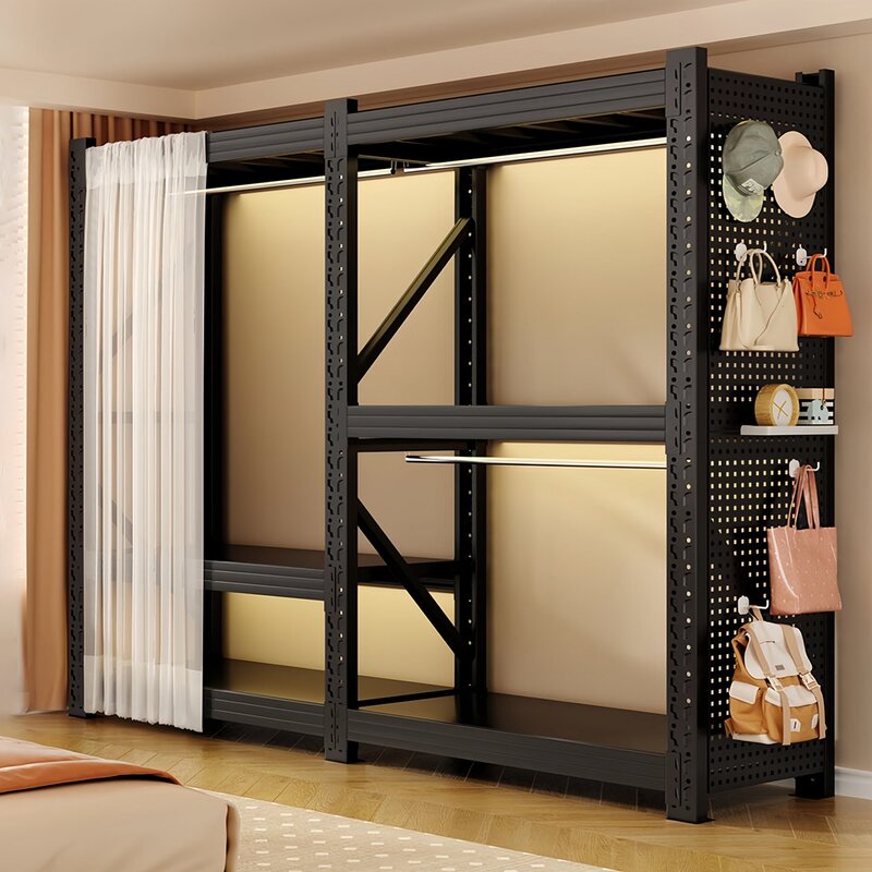 Thickened Shelf Wardrobe Open-Style Multi-Layer Storage Rack Steel Home Bedroom Shelf Storage Cabinet Simple Coat Rack Thickened Shelf Wardrobe Open-Style Multi-Layer Storage Rack Steel Home Bedroom Shelf Storage Cabinet Simple Coat Rack