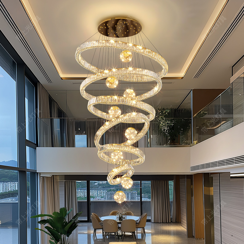 Villa Duplex Large Chandelier, Living Room Lamp, High-Ceiling Staircase Light, Luxury Crystal Lamp, Duplex Hotel Lobby, Includes Installation Villa Duplex Large Chandelier, Living Room Lamp, High-Ceiling Staircase Light, Luxury Crystal Lamp, Duplex Hotel Lobby, Includes Installation