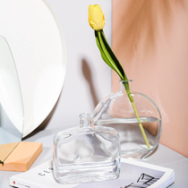  Nordic simple creative glass vase transparent water-raising flower arrangement bottle Rose retro living room small fresh decoration flower device