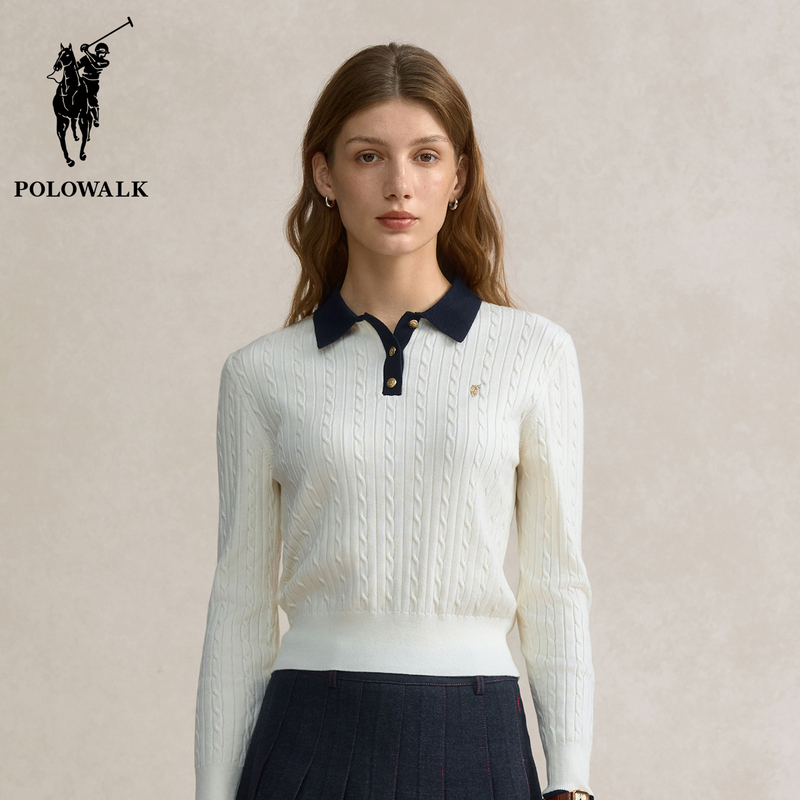 Polowalk Elegant and Age-Reducing Floral Knit Sweater for Women, Autumn New Paul Style Old Money Style Polo Collar Base Shirt Polowalk Elegant and Age-Reducing Floral Knit Sweater for Women, Autumn New Paul Style Old Money Style Polo Collar Base Shirt