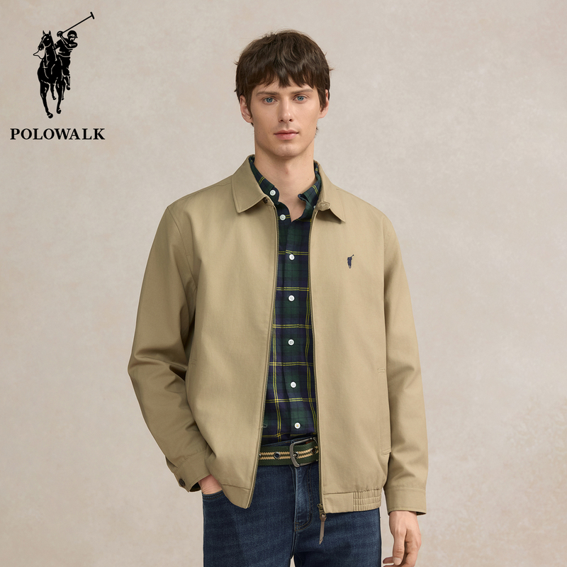 Polowalk Men's Casual Lapel Jacket, New Autumn Style for Young and Middle-Aged People, Simple Solid Color Outdoor Work Clothing Zipper Jacket