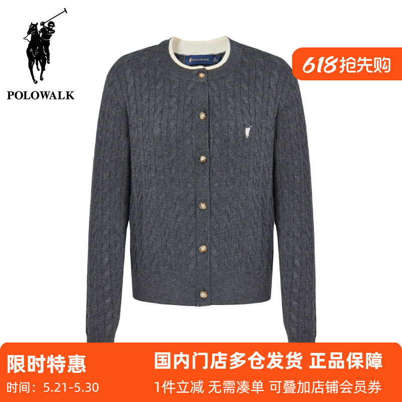 Polowalk Round-Neck Cable-Knit Cardigan for Women, Same Style as in Shopping Malls, Autumn and Winter Casual Old Money Style Twist Knit Sweater Polowalk Round-Neck Cable-Knit Cardigan for Women, Same Style as in Shopping Malls, Autumn and Winter Casual Old Money Style Twist Knit Sweater