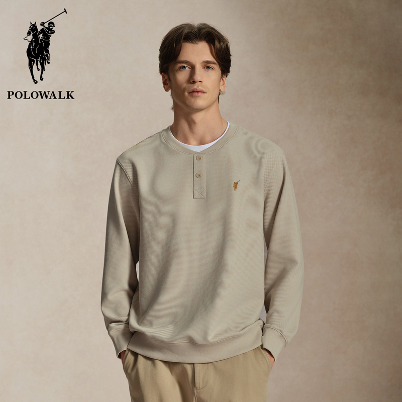 Polowalk Men's Waffle Round Neck Long-Sleeved T-Shirt Polo Spring & Fall New Fashion Spliced Henry Collar Sweatshirt Polowalk Men's Waffle Round Neck Long-Sleeved T-Shirt Polo Spring & Fall New Fashion Spliced Henry Collar Sweatshirt