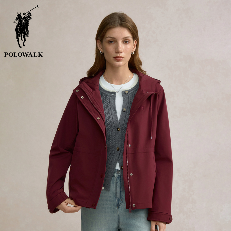 Polowalk Women's Outdoor Casual Hooded Jacket Spring and Autumn New Embroidered Small Logo Loose Slimming Jacket Top Polowalk Women's Outdoor Casual Hooded Jacket Spring and Autumn New Embroidered Small Logo Loose Slimming Jacket Top