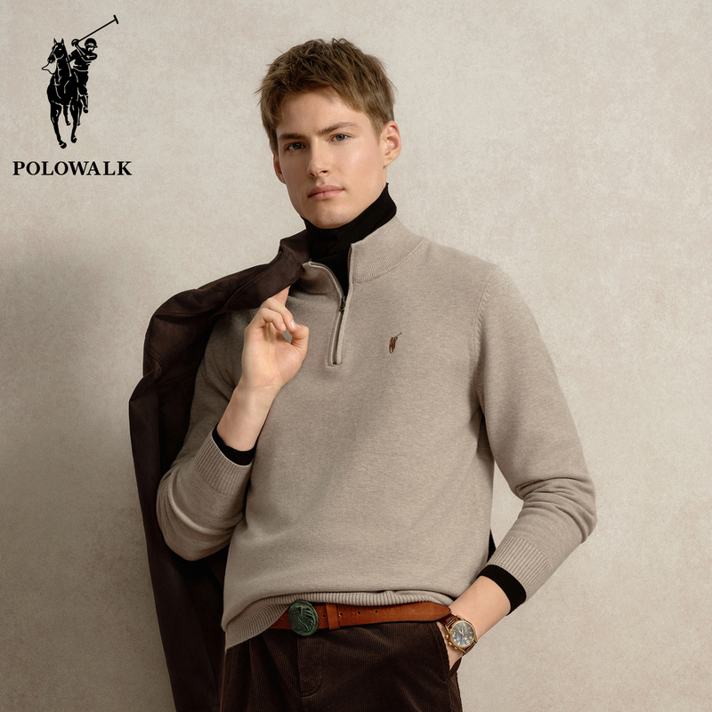 Polowalk Men's Solid Color Casual Stand-Up Collar Knitwear Spring and Autumn Paul New Fashion Commuter Half-Zip Sweater Polowalk Men's Solid Color Casual Stand-Up Collar Knitwear Spring and Autumn Paul New Fashion Commuter Half-Zip Sweater