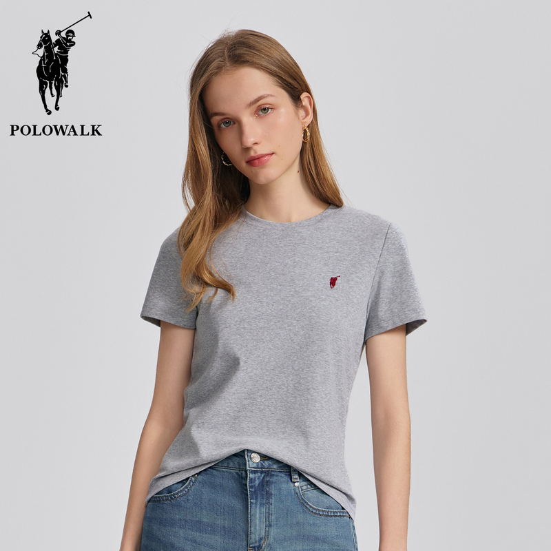 Polowalk Classic Round Neck Solid Color Short-Sleeved T-Shirt for Women Paul Summer New Slim Fit Casual Sports Top Polowalk Classic Round Neck Solid Color Short-Sleeved T-Shirt for Women Paul Summer New Slim Fit Casual Sports Top