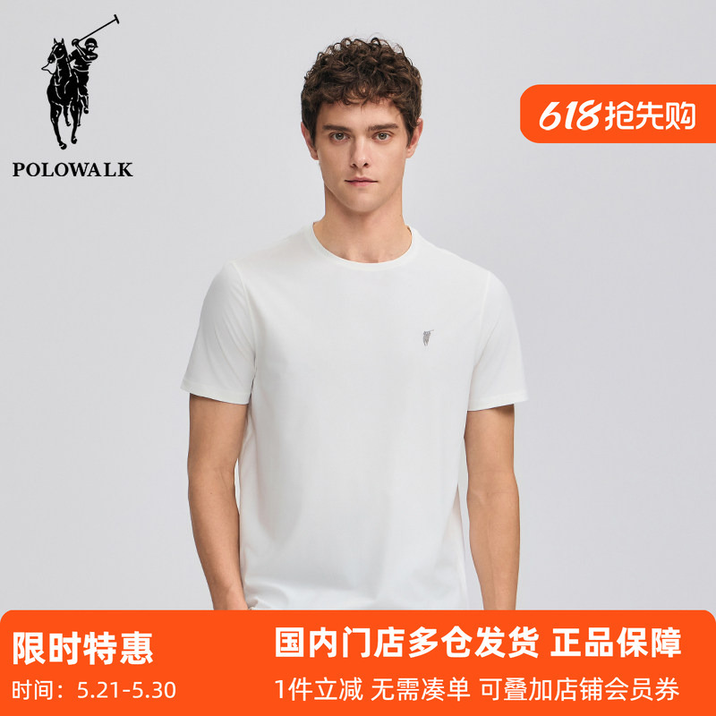 Polowalk Men's Sports Casual Round Neck Quick-Drying Short-Sleeved Summer Basic Style Simple Embroidered Pure Color Half-Sleeved T-Shirt Polowalk Men's Sports Casual Round Neck Quick-Drying Short-Sleeved Summer Basic Style Simple Embroidered Pure Color Half-Sleeved T-Shirt