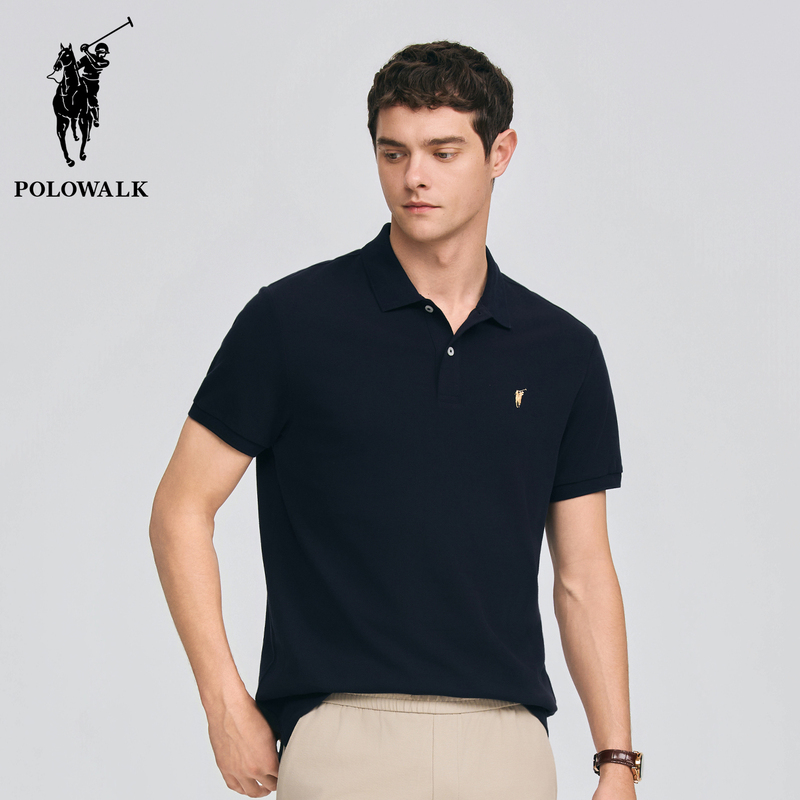 Polowalk Men's Business Polo Shirt Summer New Style Pure Cotton Embroidered Small Logo Lapel Short-Sleeved T-Shirt Trendy