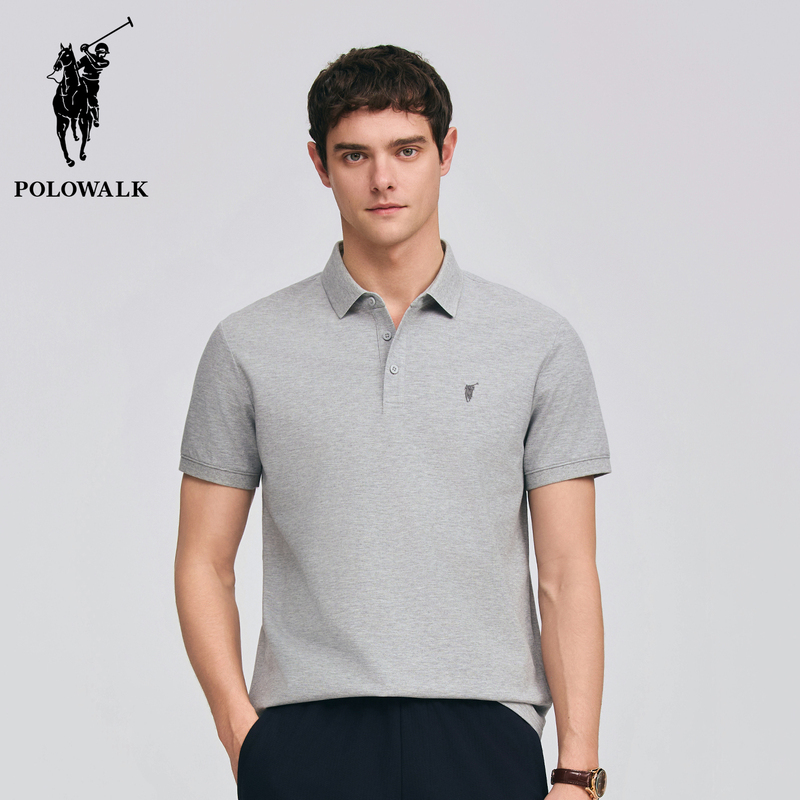 Polowalk Business Commuter Short-Sleeved Polo Shirt with Small Logo Embroidery for Men, Summer New Solid Color Lapel T-Shirt