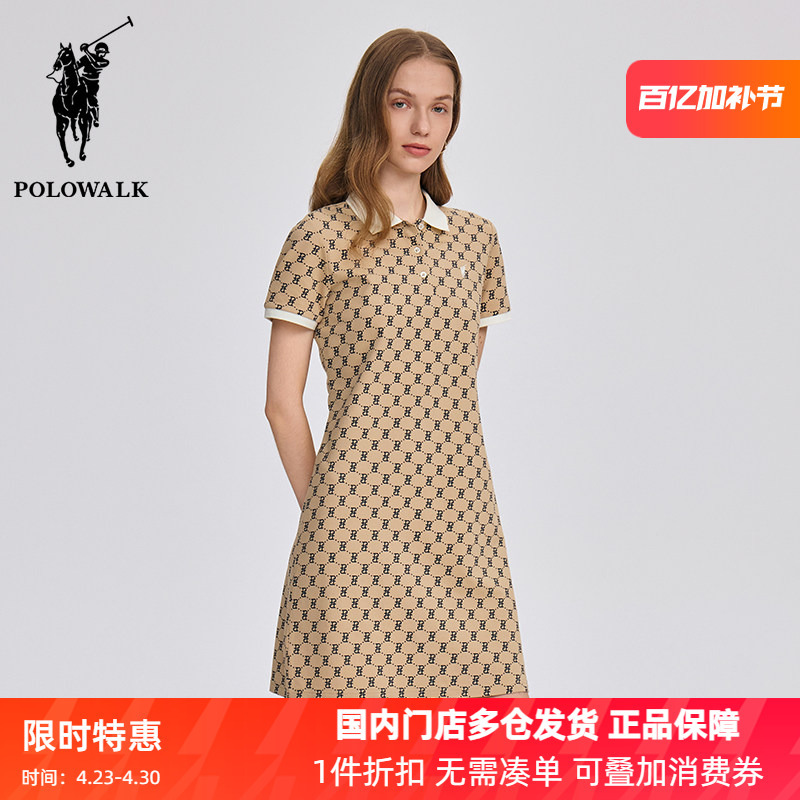 Polowalk Waist-Slimming Letter-Printed Old Money Style Dress for Women, New Summer Polo Dress, Mid-Length Trendy Style