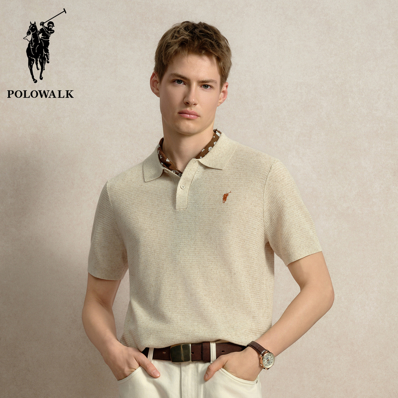 Polowalk Men's Solid Color Lapel Thin Knit Short-Sleeve 2026 Summer New Business Commuter Polo Collar Top