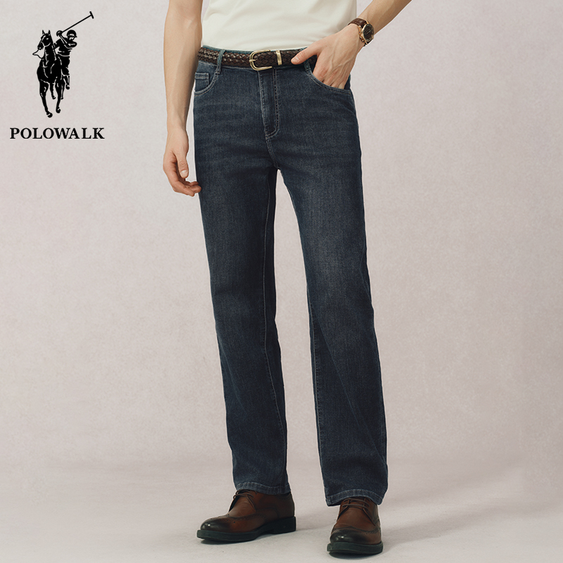 Polowalk Retro Washed Stretch Jeans for Men, Spring and Autumn New Korean Style Slim Fit Dark Straight Casual Pants