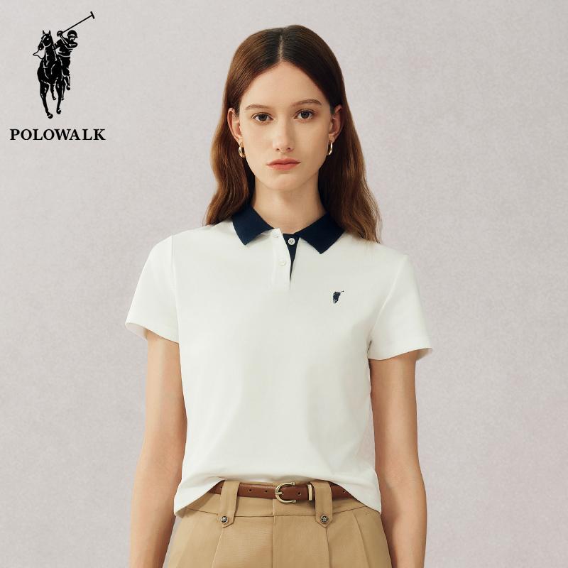 Polowalk Women's Color-Block Polo Shirt Summer New Korean Style Small Logo Embroidery Short-Sleeve T-Shirt Trendy