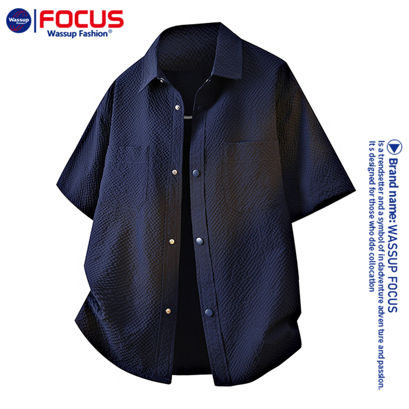 Wassup Focus Retro Workwear Short-Sleeved Shirt Men's Quick-Drying Large Size Top Summer Light Ice Silk Shirt