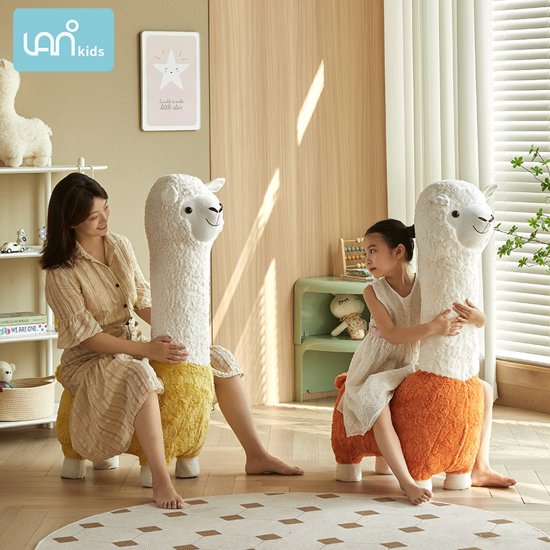 Slowly Living Cartoon Children's Alpaca bench Living Room Fitting Red Stool Gift Plush Creative Change Stool