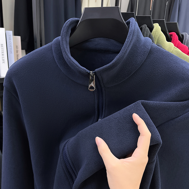 Dark Blue Fleece Jacket for Men, Autumn and Winter Large Size Double-Sided Fleece Thickened Polar Fleece Middle-Aged Jacket, Cold-Resistant Sweatshirt Dark Blue Fleece Jacket for Men, Autumn and Winter Large Size Double-Sided Fleece Thickened Polar Fleece Middle-Aged Jacket, Cold-Resistant Sweatshirt