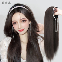 Wig female long hair Crystal hairband simulation human hair U-shaped long straight hair detachable hairband half head wig cover