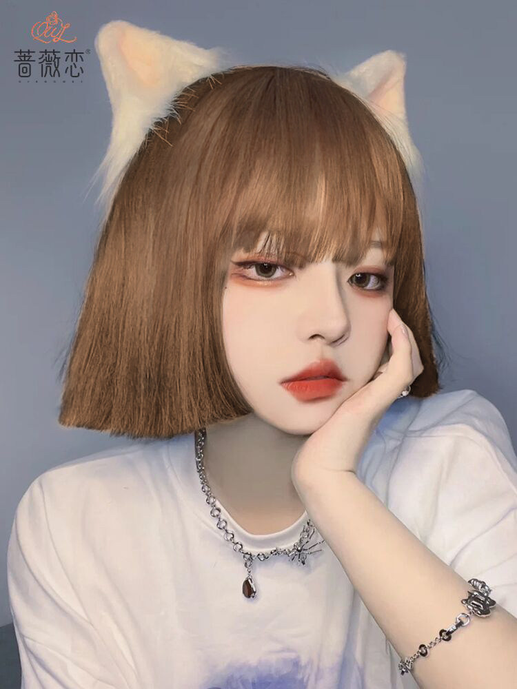 Wig female short hair summer natural full headgear simulation hair round face age-reducing wave head super a one-size-fits-all wig set