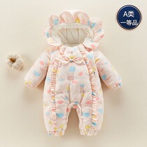 Newborn Baby Girl Princess Conjoined Clothes Autumn Winter Dress Woman Baby Clothes Pure Cotton Warm Cotton Clothes Winter Style Climbing Clothes Womens Clothing