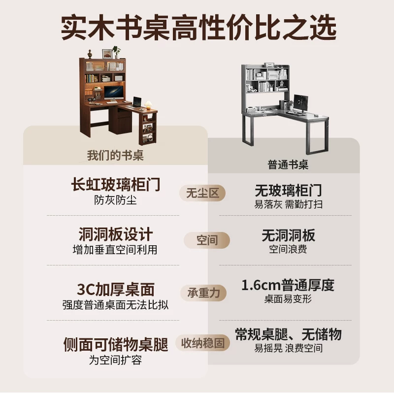desk and bookshelf integrated solid wood table corner computer table home wall-mounted small apartment student bookcase combination desk
