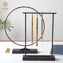 Snow Peak Eid fasting Creative Pen Frame Brush Round Pen Hung Square Iron Art Solid Wood Adult Calligraphy Tool Student Wenfang Quad Metal Table Swing Piece New Chinese Shelf Brush China Wind