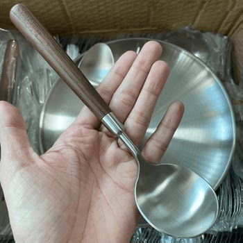 出口高端尾货不锈钢西餐勺子叉子仿胡桃木手柄家用吃饭勺汤勺甜品