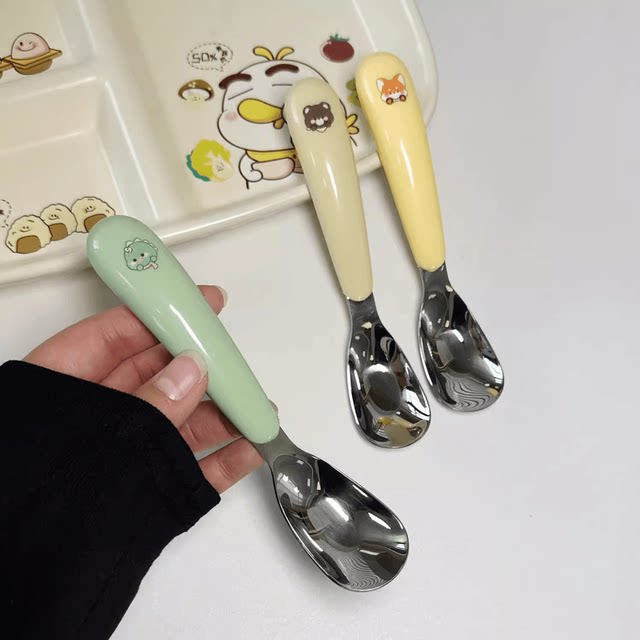 儿童316L不锈钢勺子自主进食宝宝吃饭专用勺子元宝勺小汤勺西瓜勺