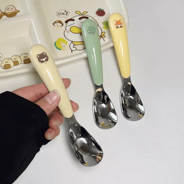 儿童316L不锈钢勺子自主进食宝宝吃饭专用勺子元宝勺小汤勺西瓜勺