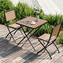 Iron outdoor outdoor tables and chairs waterproof sunscreen courtyard garden hotel leisure plastic wood dining folding table and chairs antiseptic
