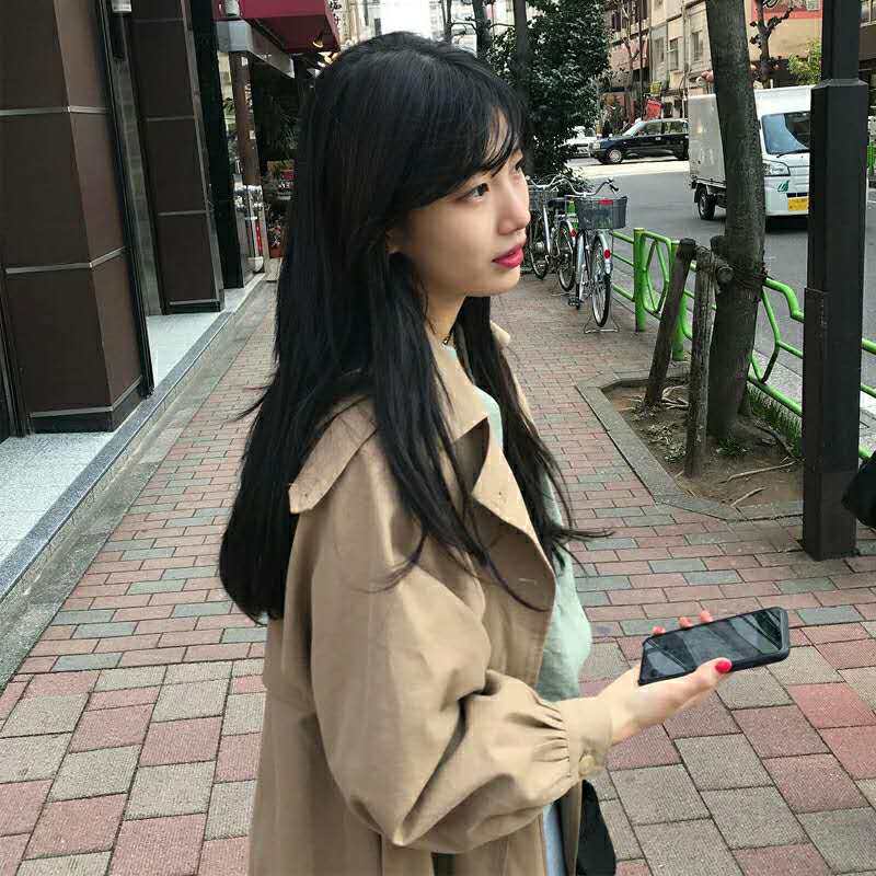 2020 autumn new star Bae Suzy of the same style Korean version mid-length loose double-breasted over-the-knee trench coat women's fashion