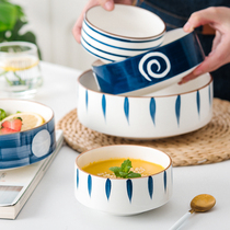 Bowl Noble Japanese green kiln hand-painted underglaze ceramic rice bowl straight noodle bowl ramen salad soup bowl home Creative