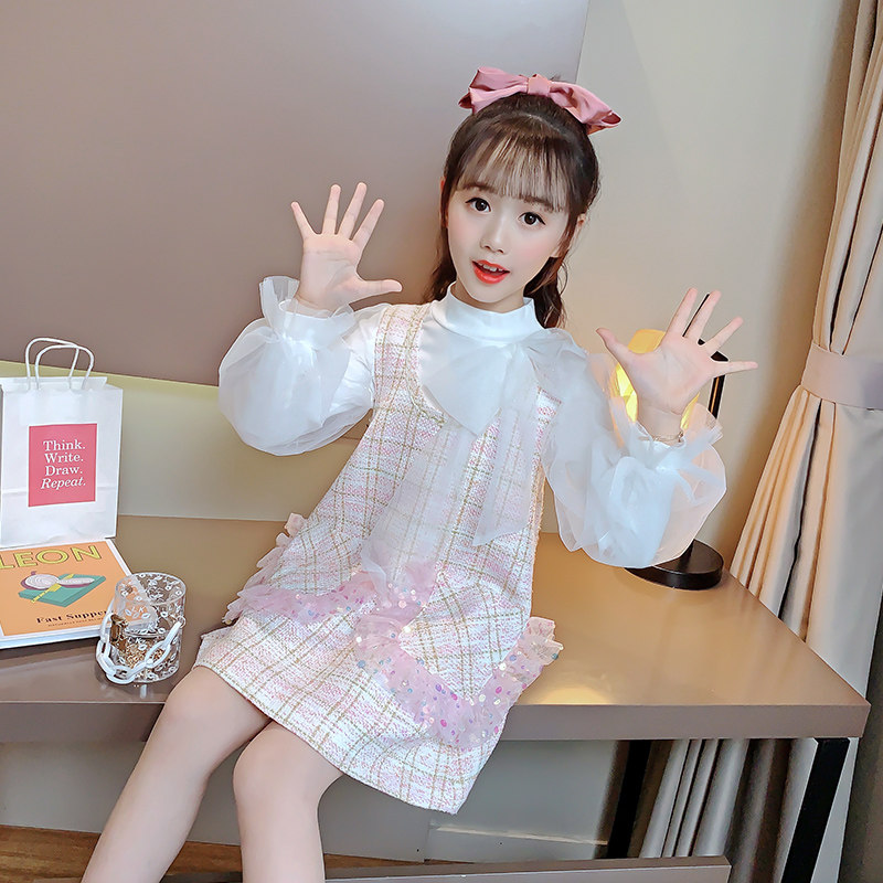 Children's suits girls Xiaoxiangfeng spring and autumn dress suspender skirt bottoming shirt children's girl skirt princess super fairy
