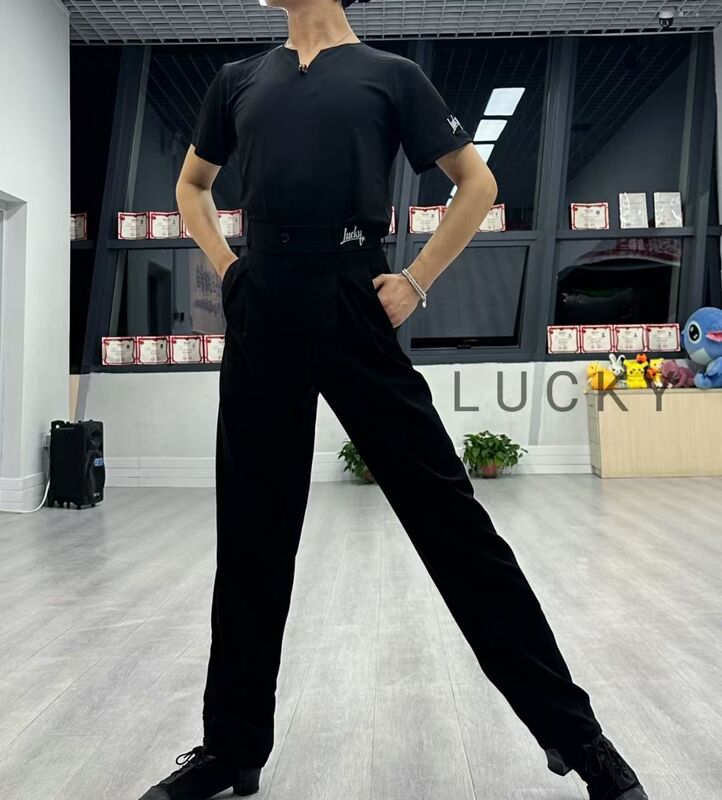 Lucky040 Latin Pants for Men, National Standard Dance Practice, Modern Dance, New Style, Slim Fit, High Waist, Black