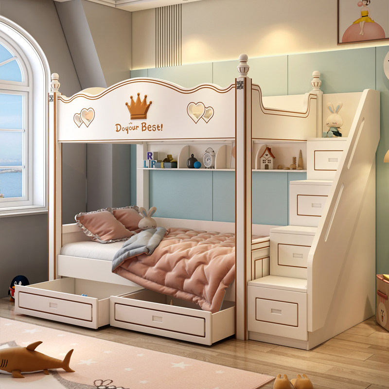 Bed out of bed in bed with wide height and low bed with slide ladder Master bed girl double bed