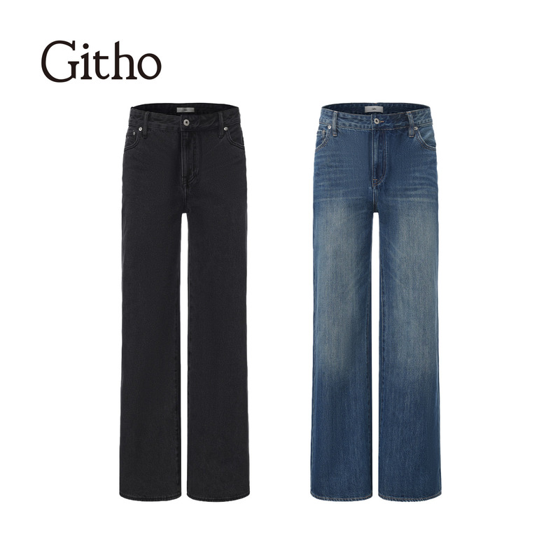 Githo Straight 02 Retro Distressed High-Waisted Casual Autumn Jeans Githo Straight 02 Retro Distressed High-Waisted Casual Autumn Jeans