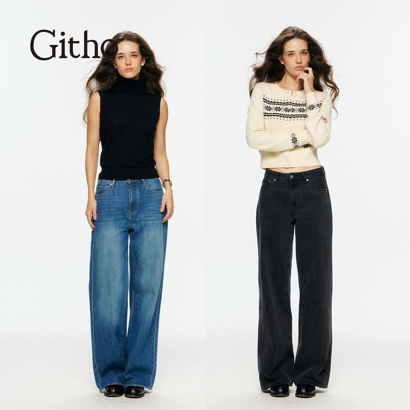 Githo Straight 02 Retro Distressed High-Waisted Casual Autumn Jeans