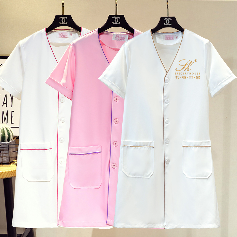 Beauty beauty beauty beauty dress female embroidery white coat micro-neat health care clothes nail skin management clothes