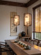 Song-Style Aesthetic Solid Wood Fabric Art Painting Small Pendant Lamp Tea Room Bedroom Bedside Lamp Long Cord Dining Room Lamp Oriental Home Lamp