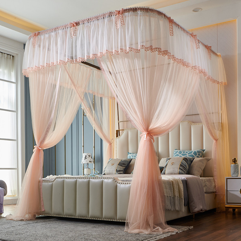Huazhun new three-door mosquito net U type track 1 8m bed 1 5 home 2 m Princess wind u-shaped thickened tattooed