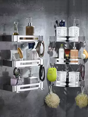 Cosmetic room cosmetics rack 304 stainless steel shower room shower gel wall hanging triangular storage layer rack no hole