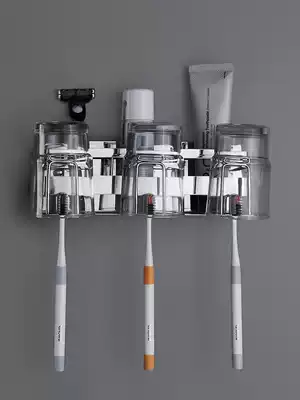 304 stainless steel toothbrush cup toothpaste rack Wall-mounted powder room electric toothbrush rack set free of punching