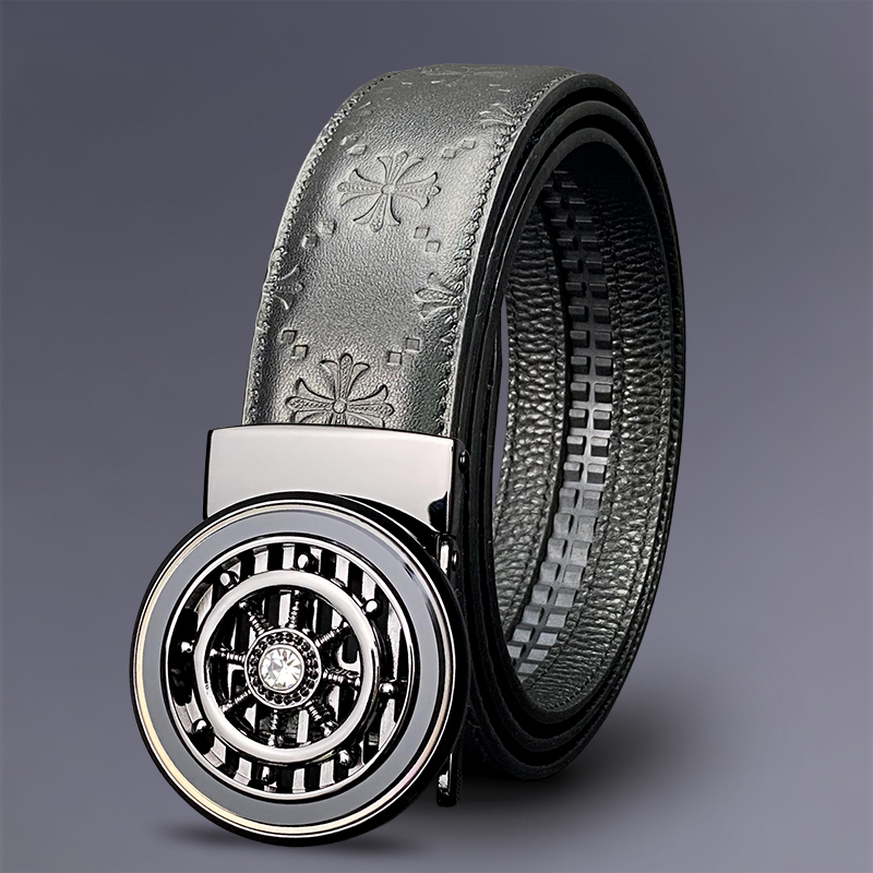 High-End Men's Leather Belt with Automatic Buckle, First-Layer Cowhide, Suitable for Young and Middle-Aged, Business Casual, Versatile Belt