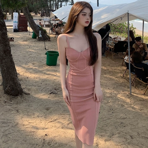 Трикотажная сексуальная майка, юбка, летняя сумка, пляжное платье, французский стиль, с акцентом на бедрах