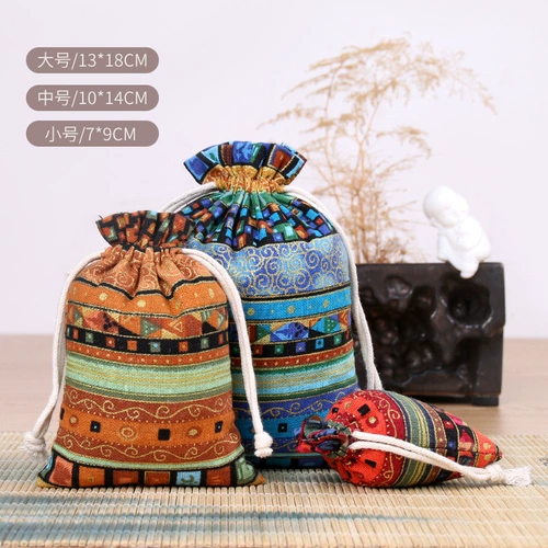 Этнический хлопковый браслет, сумка для хранения, мешочек из грецкого ореха, этнический стиль, на шнурках