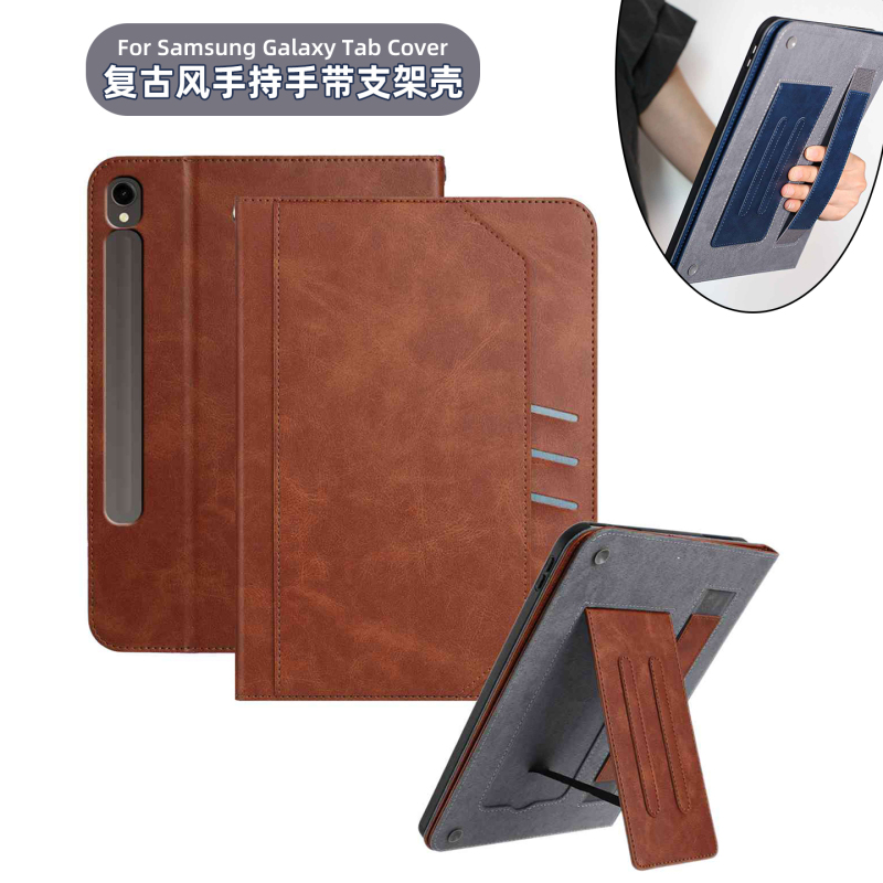Suitable for S10Fe Tablet Protective Case Tab S10+ S9+ S9Fe+ S10Feplus Active5 A9A9+ S6Lite Handheld Strap Horizontal and Vertical Placement Soft Shell Leather Case Retro Simple